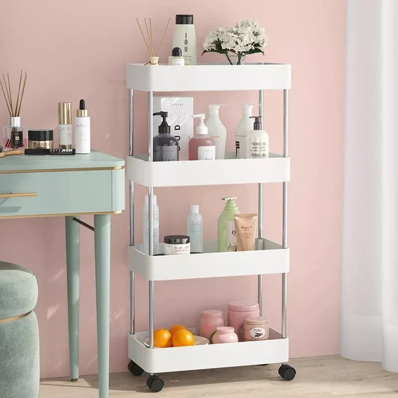 4-TierSlim-Speicherwagen Küche Badezimmer Mobiles Regal mit beweglichen Rädern Karnz