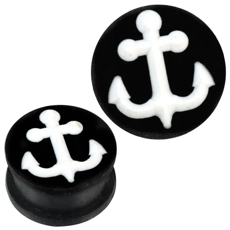 Silikon Plug weich schwarz weiß Anker hoch Piercing Ohrschmuck