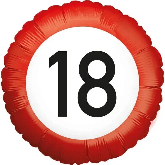 18 Jaar Helium Ballon Verkeersbord Leeg 45cm van VDV Benefit koop je bij Partywinkel