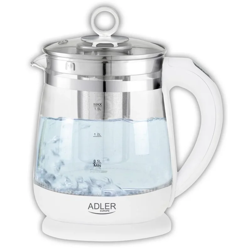 Adler AD 1299 Wasserkocher aus Glas, 1,5 Liter, 2200 Watt, mit Temperaturregler und LED Beleuchtung