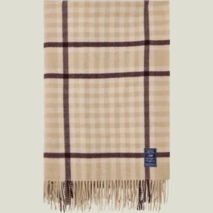 LEXINGTON Kariertes Plaid aus recycelter Wolle, beige/fig