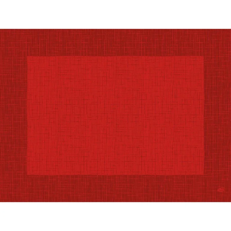 Die Bio-Dunicel-Sets 30x40 Linnea rot der Duni GmbH sind hochwertige, rechteckige rote Tischsets mit einem strukturierten Kreuzschraffurmuster und einem dunkleren roten Rand. Biologisch abbaubar. Packung mit 100 Stück.