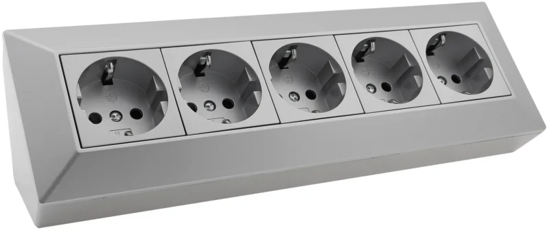 5-fach Steckdosenblock, silber 250V~/ 16A, Aufbaumontage