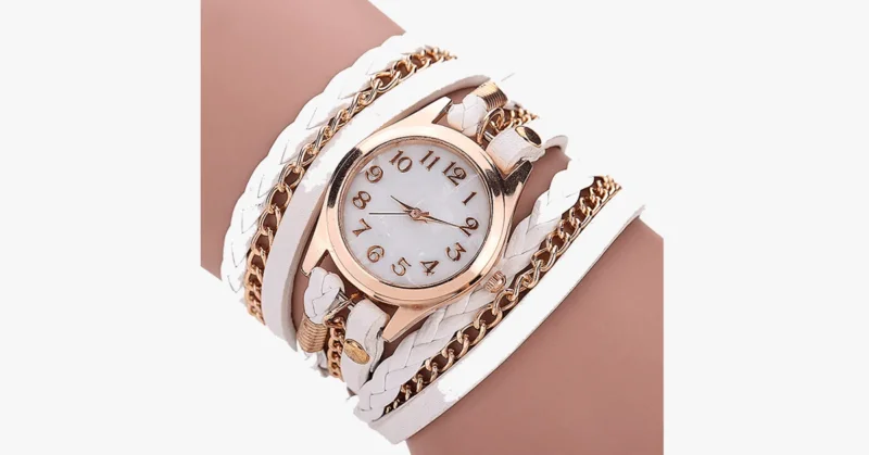Quarzuhr mit goldenem Zifferblatt und auffälligem Armband – entworfen, um Ihren lässigen Look zu unterstreichen