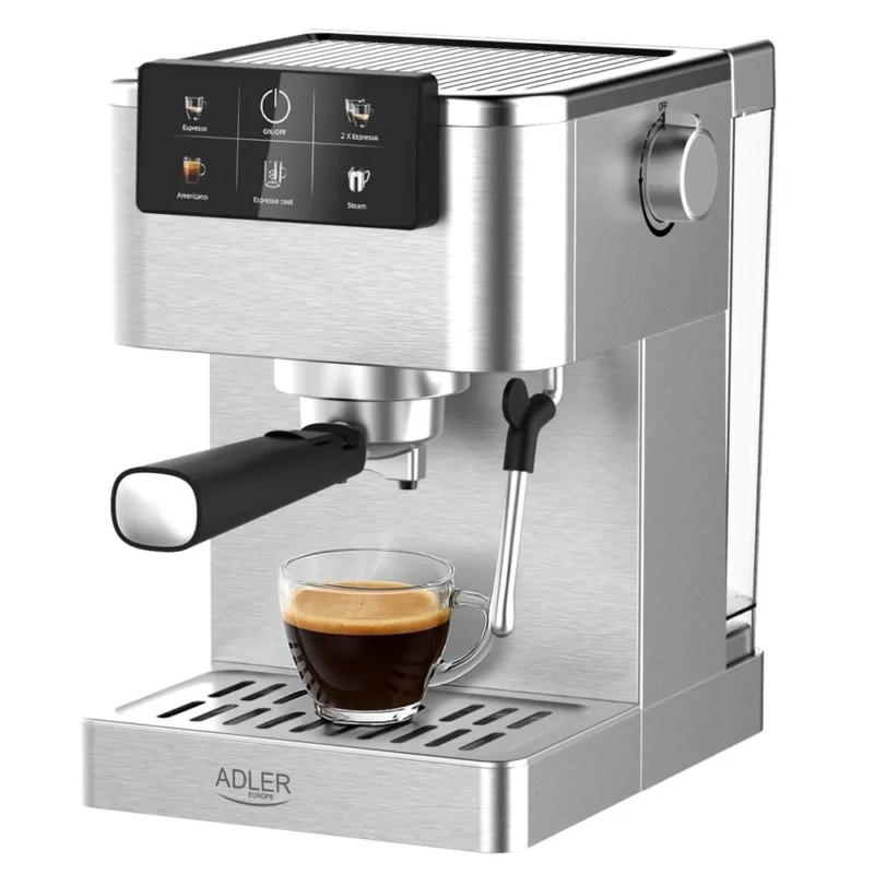Adler AD 4390 Siebträgermaschine 20 Bar, PID Temperaturkontrolle, Thermoblock, Milchaufschäumer, 1350 W