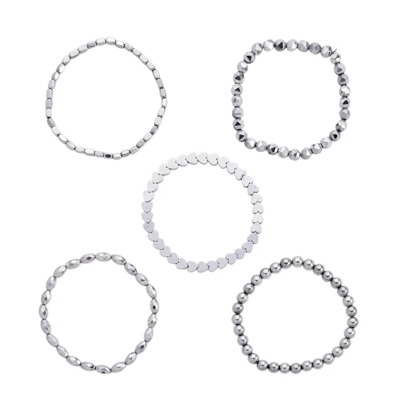 5er-Set flexible Hämatit Armbänder - 280 ct.