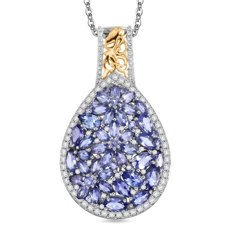 D'Joy Tansanit Schmuckset ca. 45 cm 925 Silber Rhodiniert, 925 Silber Rhodiniert und 750 Gelbgold Vermeil ca. 5,50 ct.
