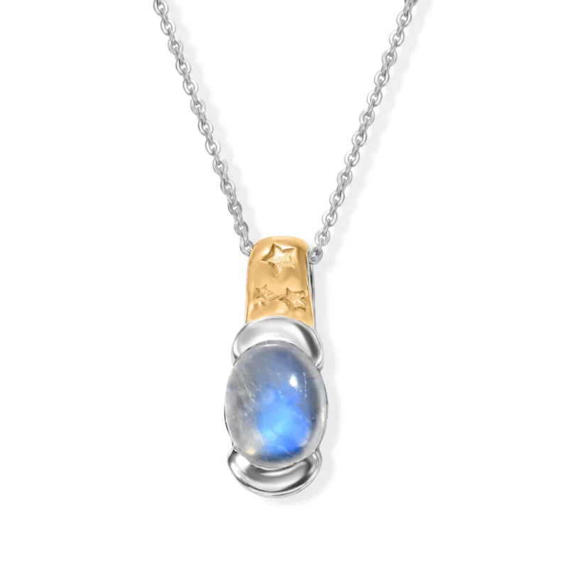 D'Joy Regenbogen Mondstein Anhänger mit Kette, ca. 50 cm 925 Silber Gold, 925 Silber Platiniert und vergoldet ca. 2.17 ct