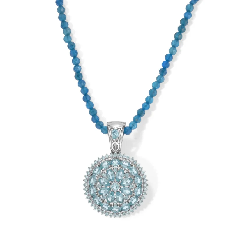 D'Joy Neon Apatit, Blauer Apatit Schmuckset ca. 50 cm 925 Silber Rhodiniert ca. 44,61 ct.