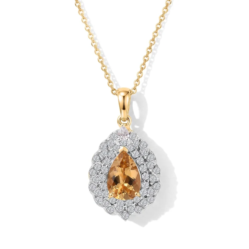 D'Joy AA Heliodor, Moissanit Schmuckset ca. 45 cm 925 Silber 750 Gelbgold vermeil ca. 2,48 ct.