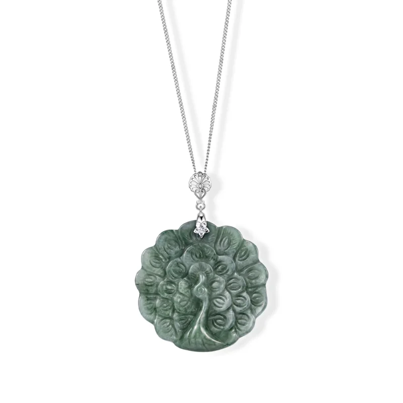 LUXURIANT DIAMOND - AA Olmek Jadeit, Lab Grown Diamant Schmuckset ca. 45 cm 925 Silber Rhodiniert ca. 25,03 ct.