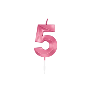 5 Jaar Kaars Roze Metallic 6cm van WeFiesta koop je bij Partywinkel