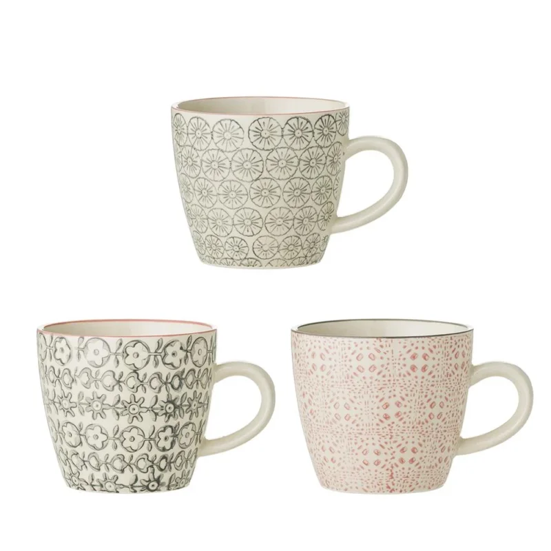 Bloomingville Cécile Tassen, 3er Set, Bunt, 220ml, Steingut, dänisches Design