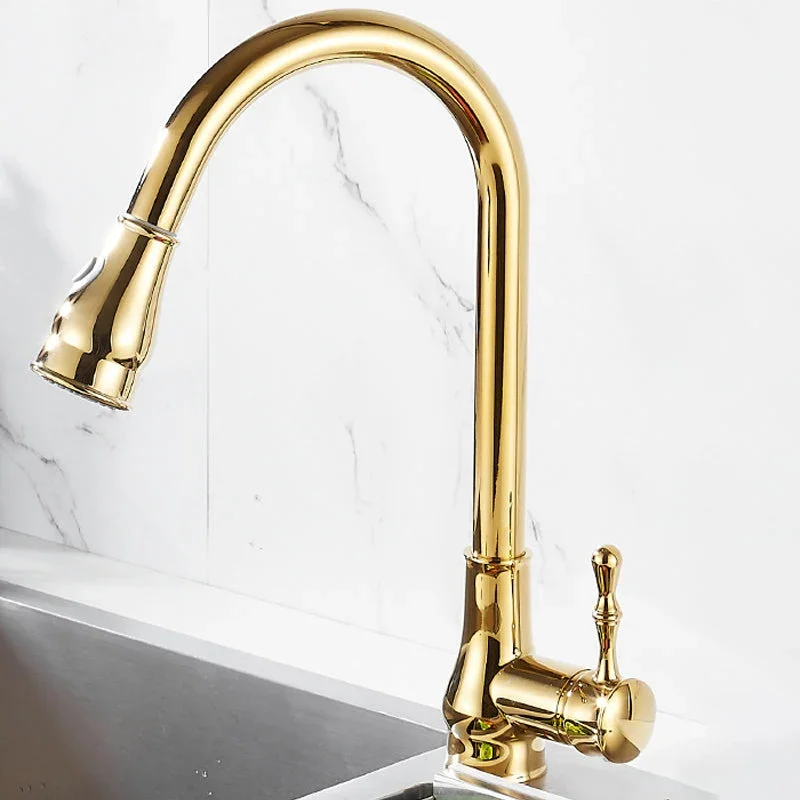 Gebürsteter Gold Küchenarmatur Hochbogen Auslauf mit Ausziehbarem Sprühkopf