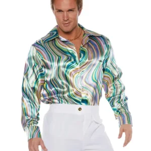 Glänzendes 70er Jahre Swirl Disco Hemd