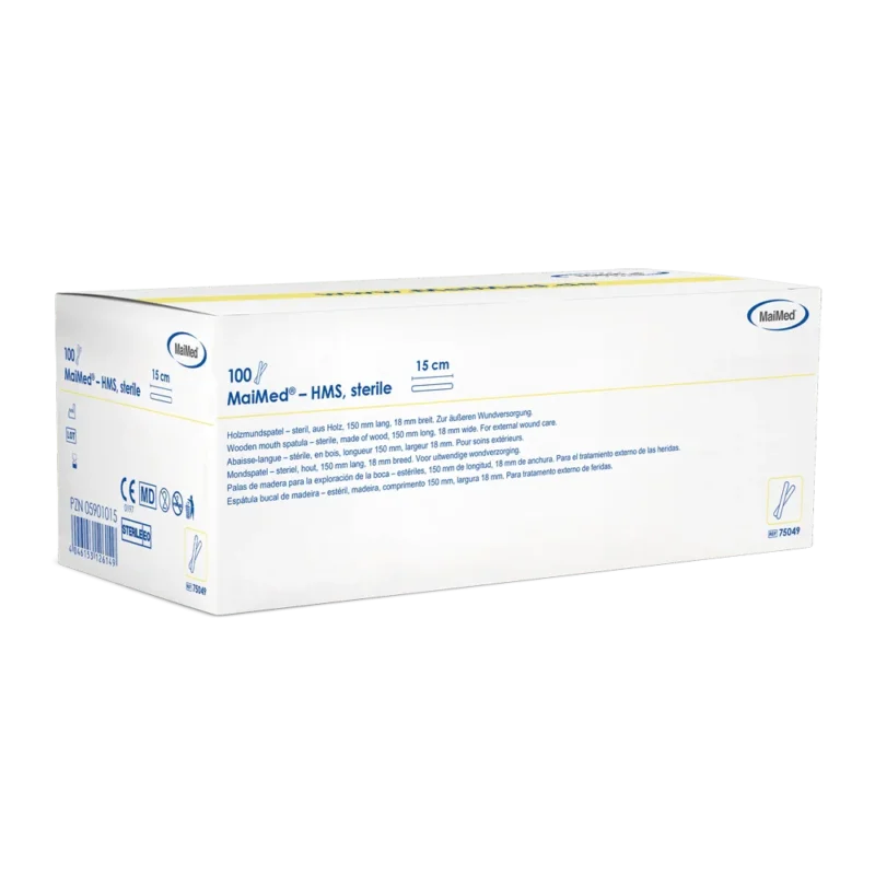 MaiMed - HMS steril Holzmundspatel,15cm lang,100x1 St. steril verpackt | Box (100 Stück)