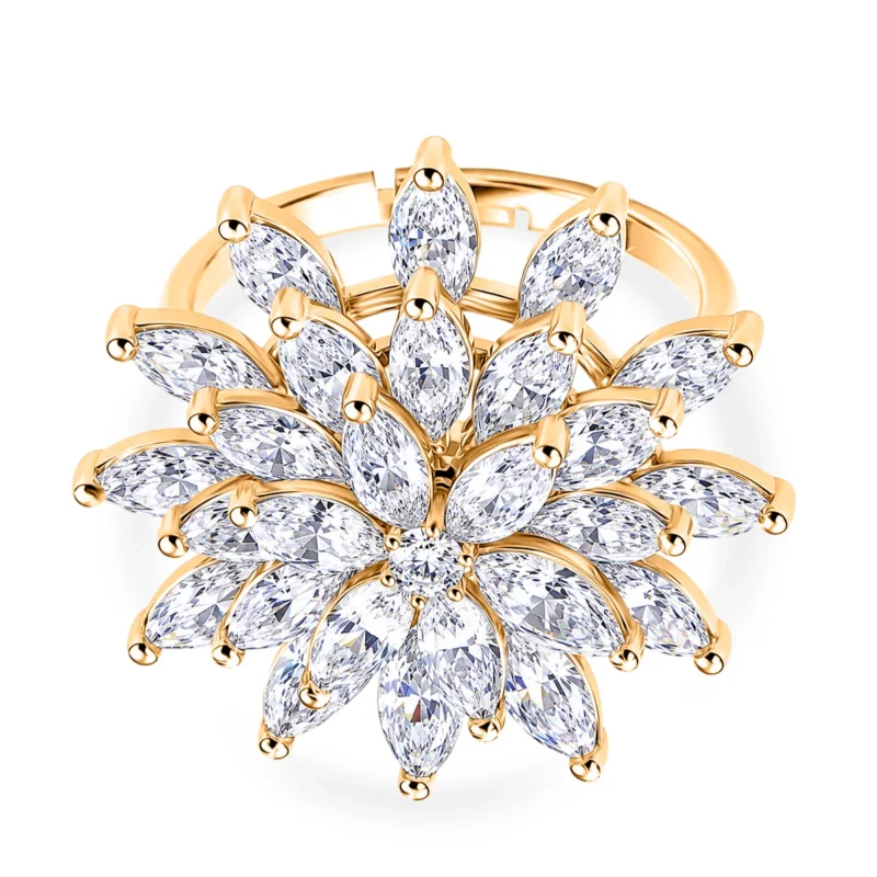 Weißer Zirkonia Ring Nickelfreies Messing, flexibles (Größe 19.00-20.00), Goldfarben