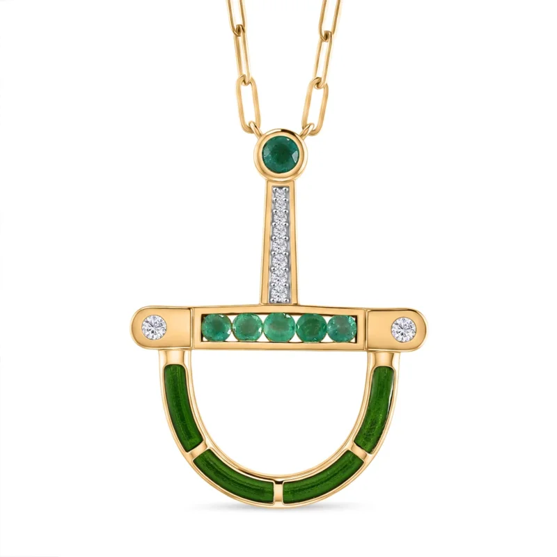 D'Joy AAA Kagem Sambischer Smaragd Halskette ca. 50 cm 925 Silber 750 Gelbgold vermeil ca. 0.59 ct