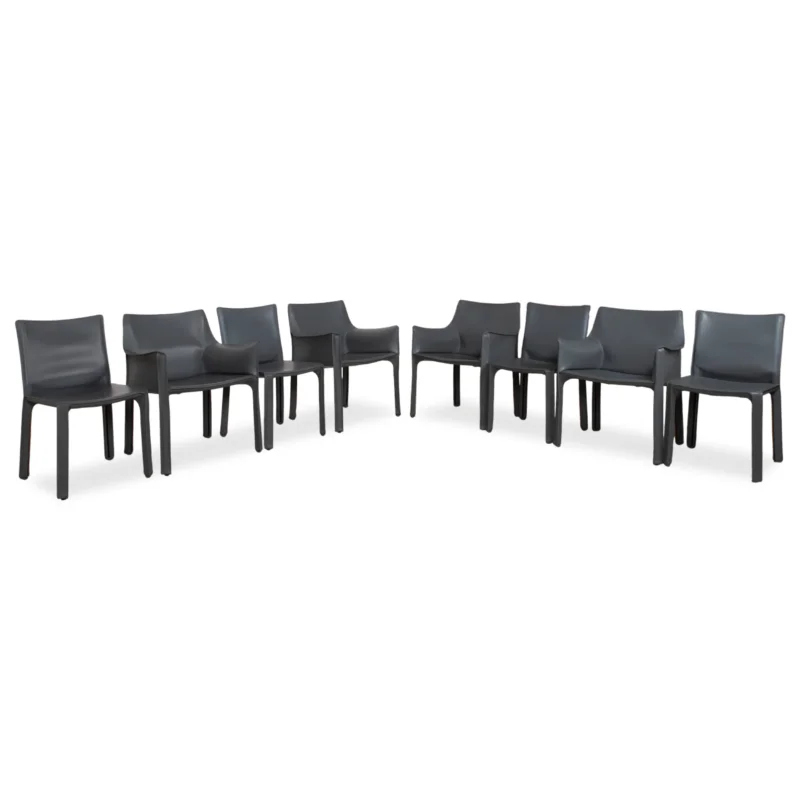8er Set Cassina Cab 413/412 Grau Leder Stuhl Garnitur Kernleder Mario Bellini