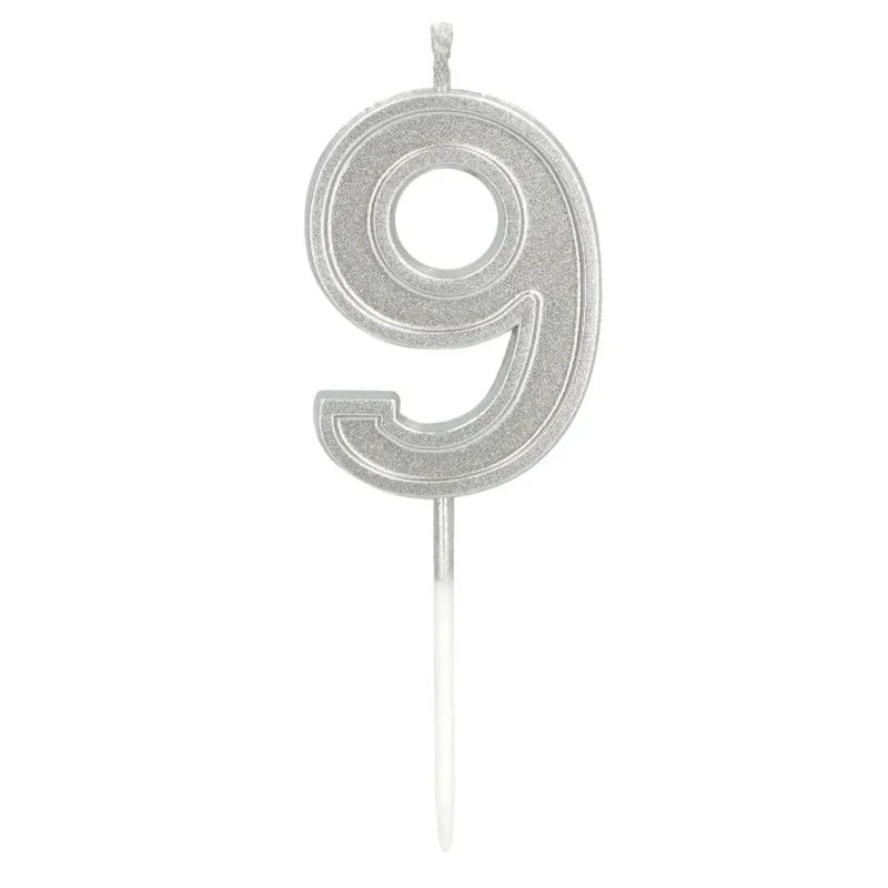 9 Jaar Kaars Glitter 4,2cm van Boland koop je bij Partywinkel