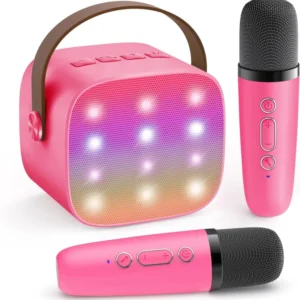 Tragbare Mini-Karaoke-Maschine mit Bluetooth-Lautsprecher und 2 kabellosen Mikrofonen – Veylo