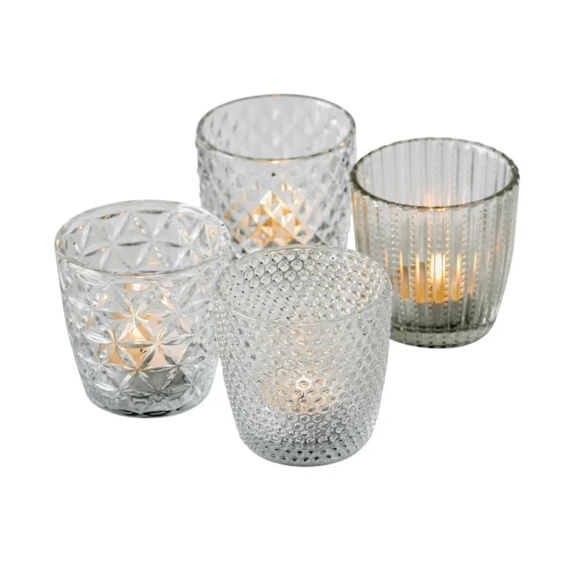 BOLTZE Windlicht Marilu 4er Set Glas Transparent Rund 7,5 x 7,5 cm