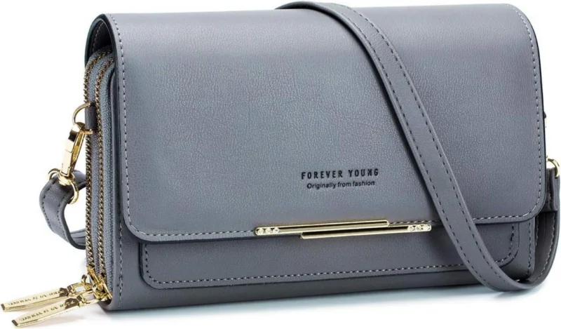 Kleine Damen Umhängetasche PU Leder Crossbody Handytasche dunkelgrau