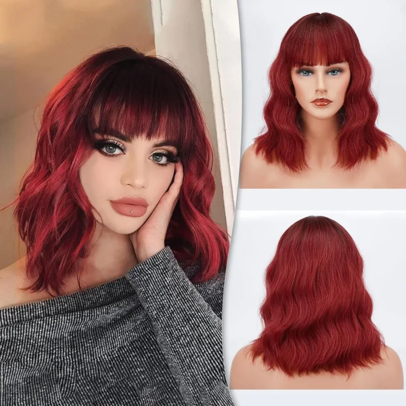 Kurze Bob Perücke mit Pony Lockige Synthetische Cosplay Perücke