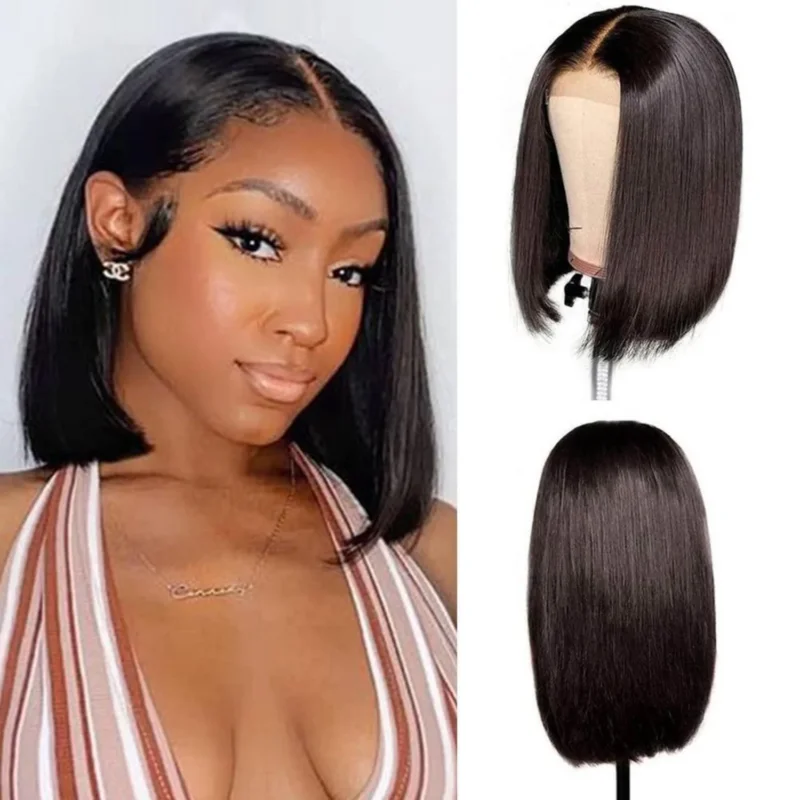 Echthaar Bob Perücke – Straight, 20-25cm, Schwarz