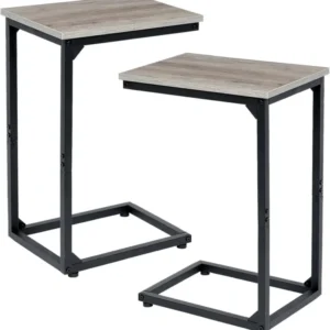 Höhenverstellbarer Beistelltisch C-Form Holz Metall Grau 2er-Set