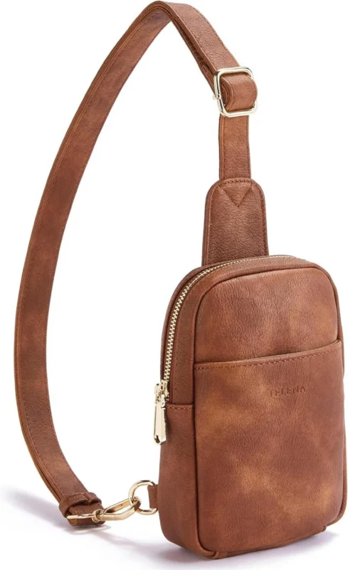 Telena Damen Brusttasche Sling Bag Crossbody Kunstleder Mini Braun