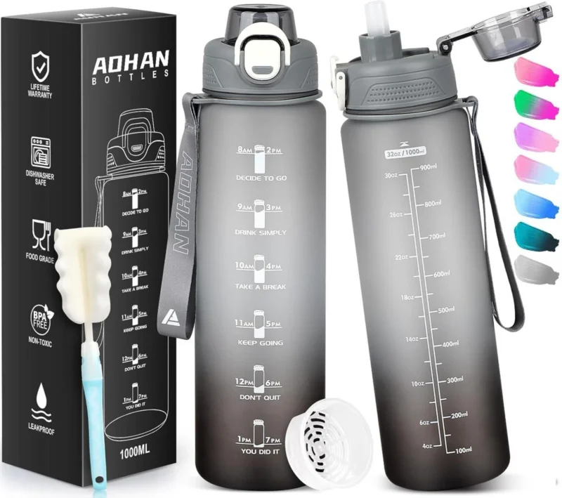 Trinkflasche Sport 1l Wasserflasche Tritan BPA-frei Strohhalm Filter