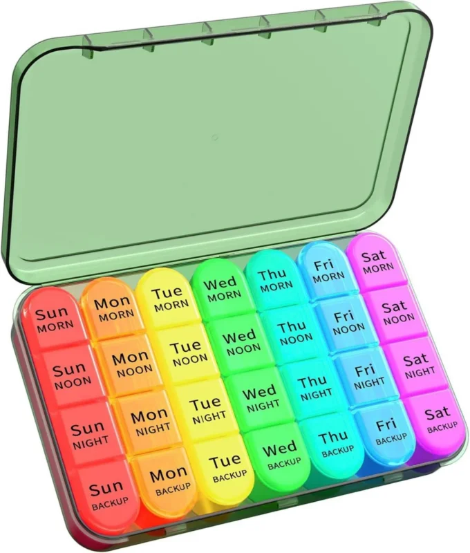Tablettenbox 7 Tage Pillendose 4 Fächer BPA-frei Olivgrün