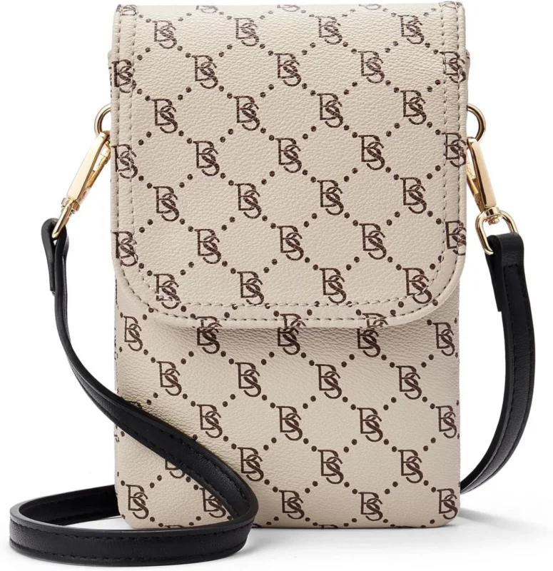 Handytasche Umhängetasche Damen PU Leder Beige mit Geldbörse
