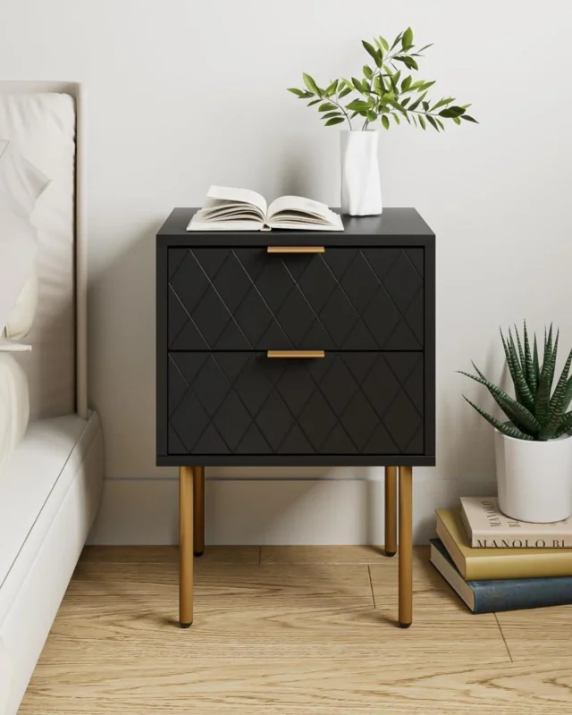 Nachttisch mit 2 Schubladen Modern Schlafzimmer Wohnzimmer Schwarz