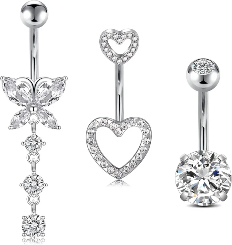 3 Stück Bauchnabelpiercing Set Chirurgenstahl Silber Gold Diamant
