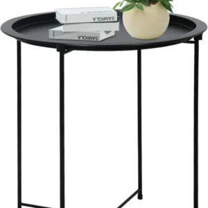 Runder Beistelltisch mit Metalltablett und Stauraum