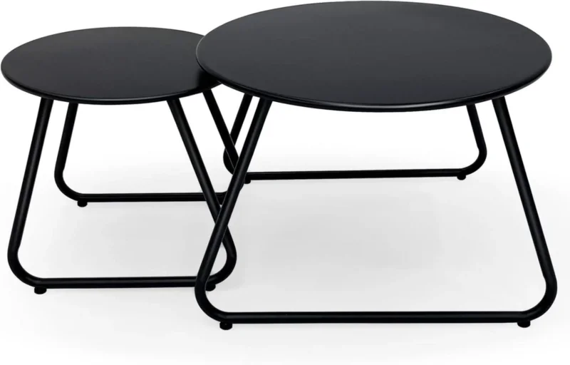 Outdoor Couchtisch Set: Wetterfest Stahl, Rund, Terrasse Schwarz