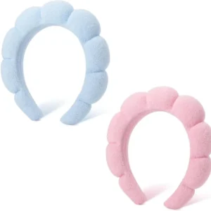 Spa-Stirnband Schwamm Makeup Hautpflege 2er Pack - Pink/Light Blue