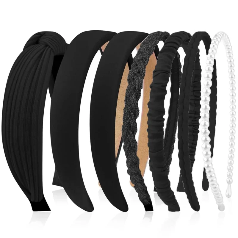7 Stück Haarreifen Set Damen Perlen Stirnbänder Schwarz