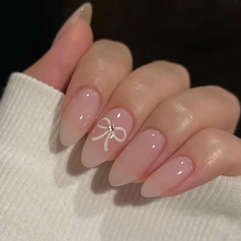 24er Set Künstliche Nägel Mandel Design, Nude Rosa Press on Nails
