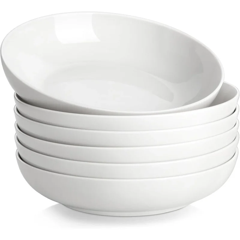 6er Set Tiefe Teller 1250ml Cremeweiß Porzellan für Pasta & Suppe