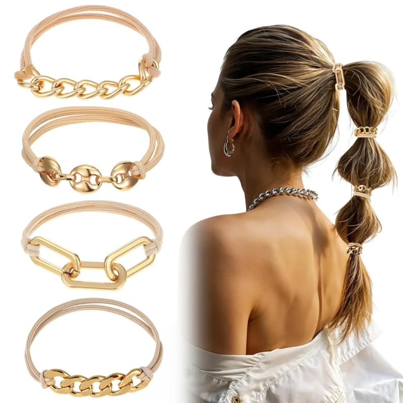 Goldenes Haargummi Armband Metall Elastische Haarbänder perfektes