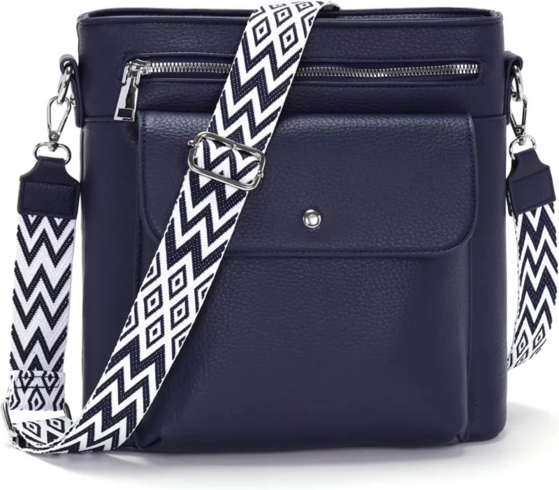 Damen Umhängetasche Mittelgroß Crossbody Bag 3 Reißverschlusstaschen