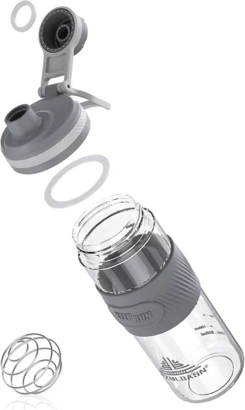 Protein Shaker 650ml Auslaufsicher Fitness Eiweiß Cremig BPA-frei Grey