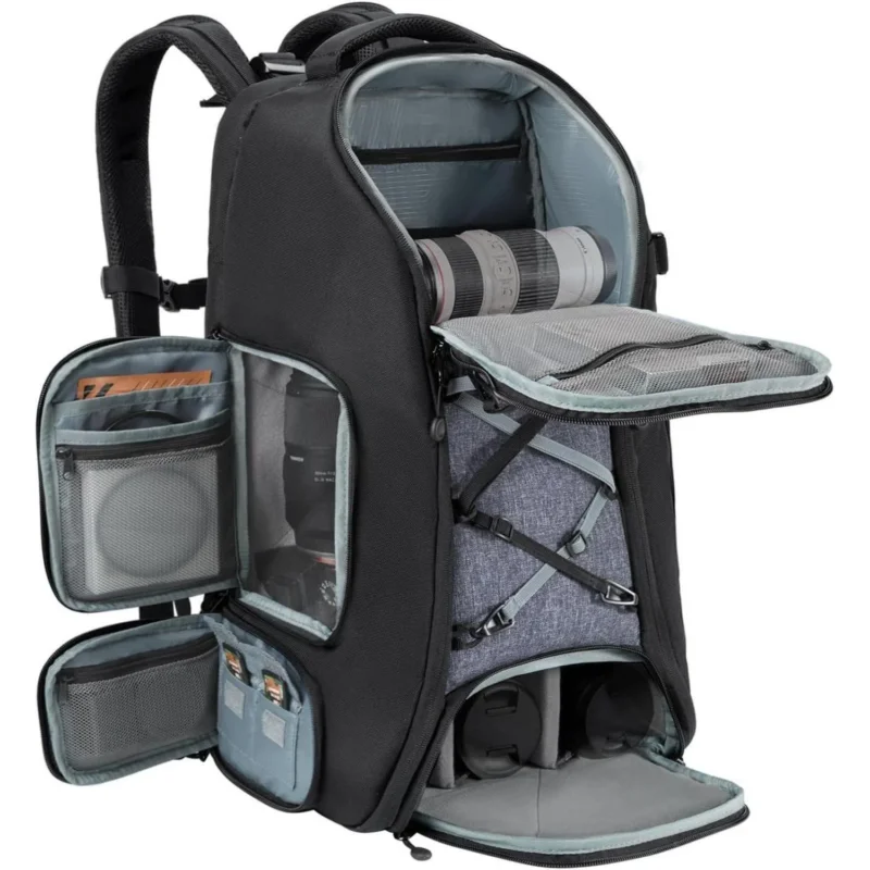 Großer Kamerarucksack 30L wasserdicht mit Laptopfach und Regenschutz