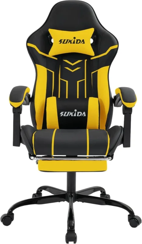 Ergonomischer Gaming Stuhl mit Fußstütze und Lendenwirbelstütze