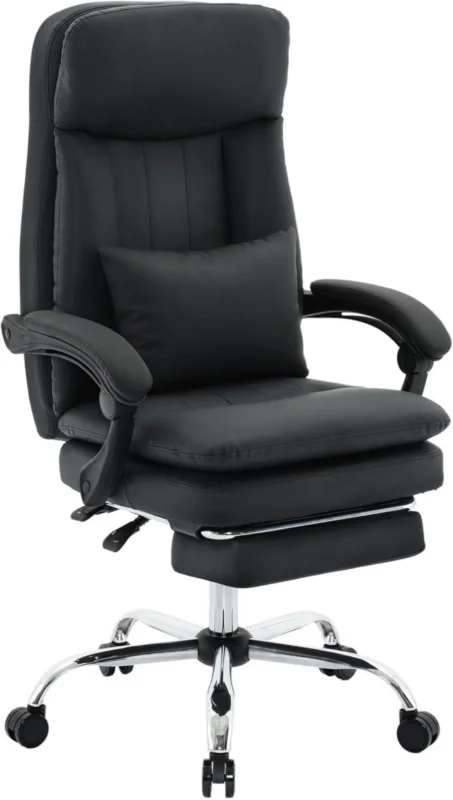 Ergonomischer Bürostuhl mit Fußstütze Schwarz PU Leder 135° Liegende