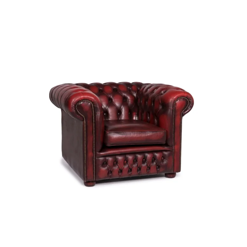 Chesterfield Leder Sessel Rot Weinrot Retro #11675