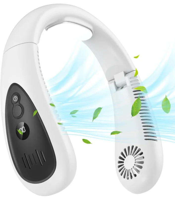 Tragbarer Nackenventilator, kabelloser Ventilator, faltbarer tragbarer kleiner persönlicher Ventilator mit 360° Kühlwind, 3 Geschwindigkeitsstufen, leise, 4000mAh USB-wiederaufladbarer Akku, keine Haarverdrehung | Karnz